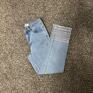 CHARLIE B Light Blue Cropped Jeans with Embroidery